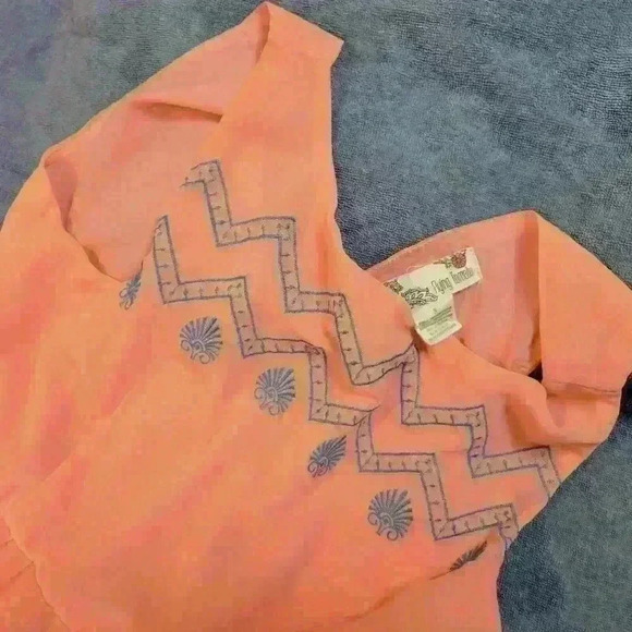 FLYING TOMATO Womans PEACH Dress LINED Zip Back TEAL Embroidered accent size 5 - Picture 4 of 4